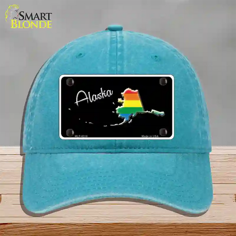 Alaska Rainbow Novelty License Plate Hat Unconstructed Cotton / Lake Blue