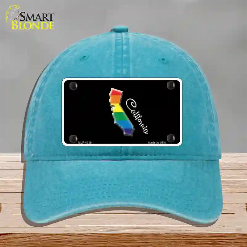 California Rainbow Novelty License Plate Hat Unconstructed Cotton / Lake Blue