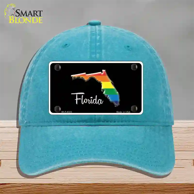 Florida Rainbow Novelty License Plate Hat Unconstructed Cotton / Lake Blue