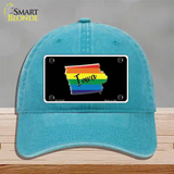 Iowa Rainbow Novelty License Plate Hat Unconstructed Cotton / Lake Blue