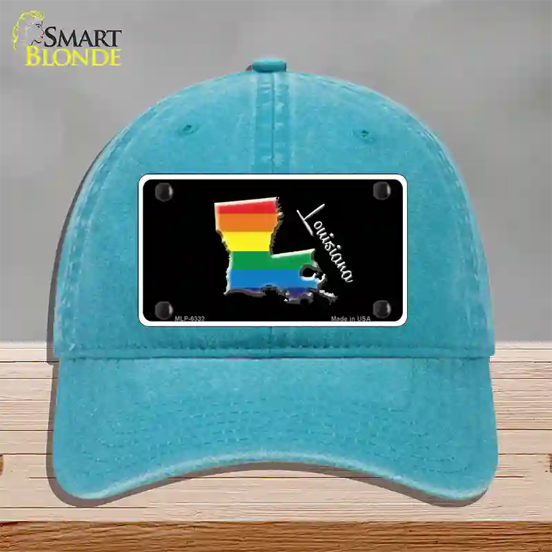 Louisiana Rainbow Novelty License Plate Hat Unconstructed Cotton / Lake Blue