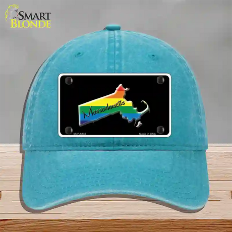 Massachusetts Rainbow Novelty License Plate Hat Unconstructed Cotton / Lake Blue