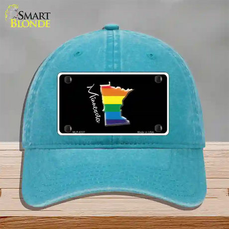 Minnesota Rainbow Novelty License Plate Hat Unconstructed Cotton / Lake Blue