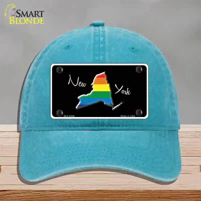 New York Rainbow Novelty License Plate Hat Unconstructed Cotton / Lake Blue