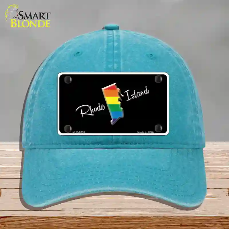 Rhode Island Rainbow Novelty License Plate Hat Unconstructed Cotton / Lake Blue