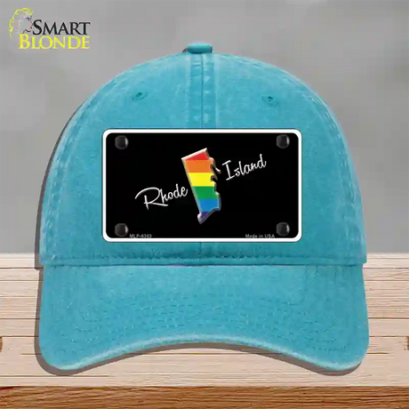 Rhode Island Rainbow Novelty License Plate Hat Unconstructed Cotton / Lake Blue