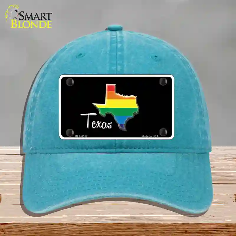 Texas Rainbow Novelty License Plate Hat Unconstructed Cotton / Lake Blue