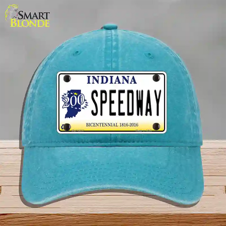 Speedway Indiana Novelty License Plate Hat Unconstructed Cotton / Lake Blue