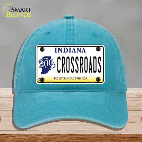 Crossroads Indiana Novelty License Plate Hat Unconstructed Cotton / Lake Blue