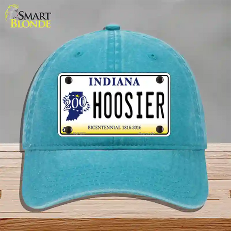 Hoosier Indiana Novelty License Plate Hat Unconstructed Cotton / Lake Blue