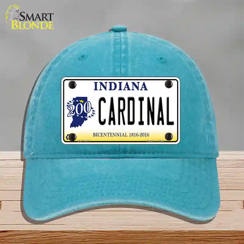 Cardinal Indiana Novelty License Plate Hat Unconstructed Cotton / Lake Blue