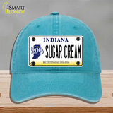 Sugar Cream Indiana Novelty License Plate Hat Unconstructed Cotton / Lake Blue