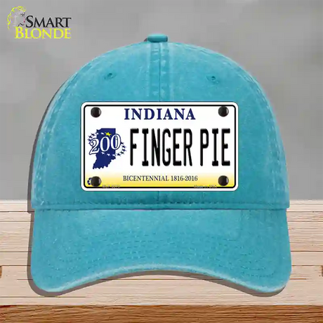 Finger Pie Indiana Novelty License Plate Hat Unconstructed Cotton / Lake Blue