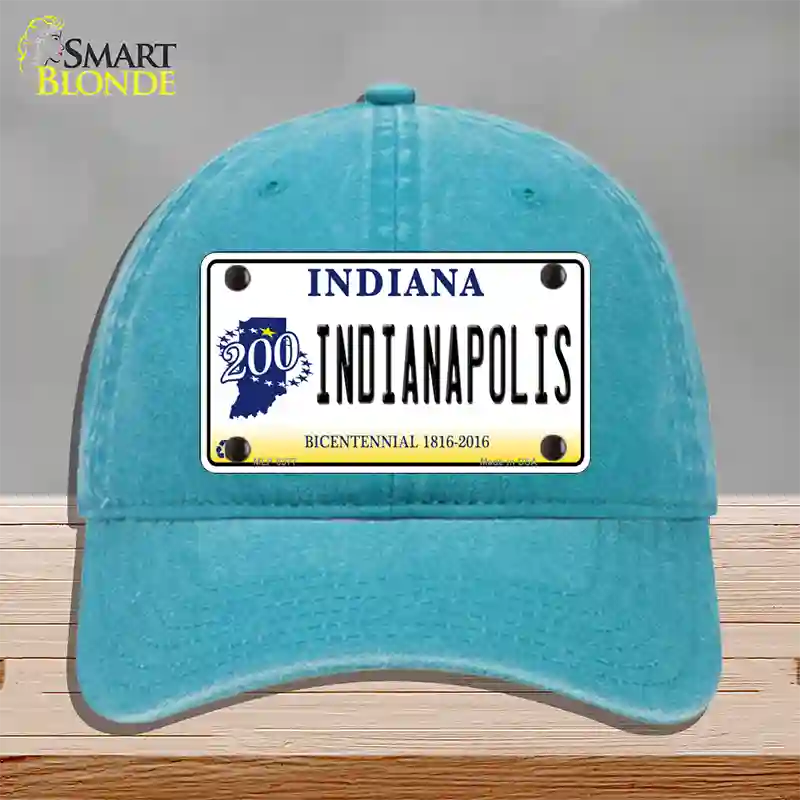 Indianapolis Indiana Novelty License Plate Hat Unconstructed Cotton / Lake Blue