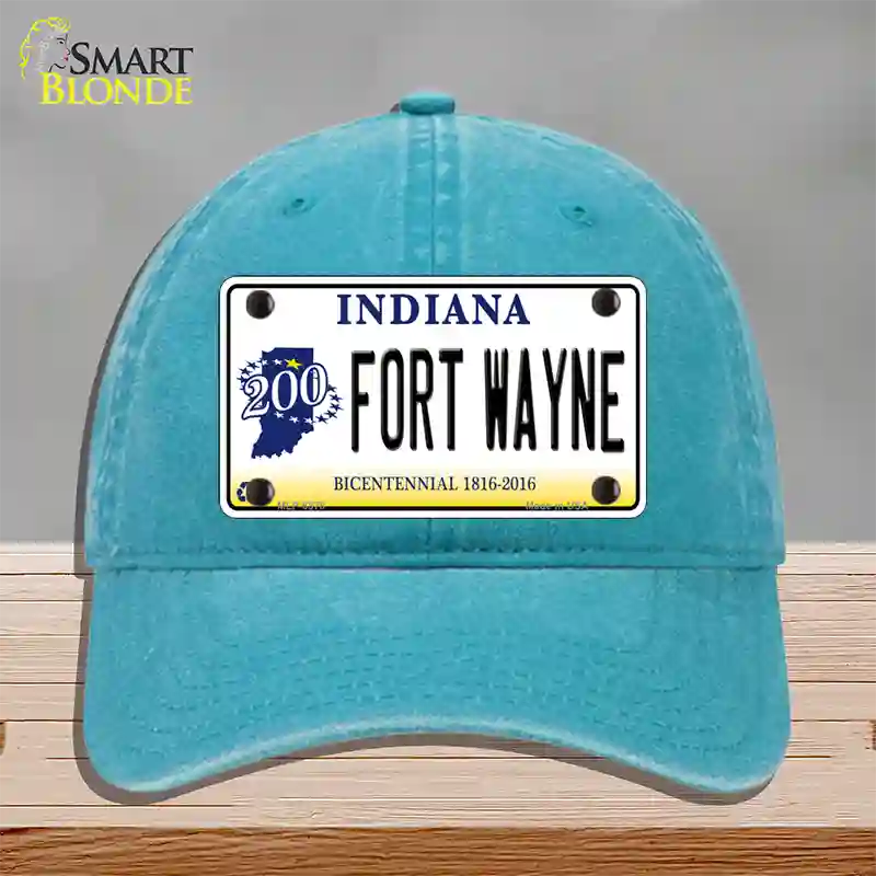 Fort Wayne Indiana Novelty License Plate Hat Unconstructed Cotton / Lake Blue