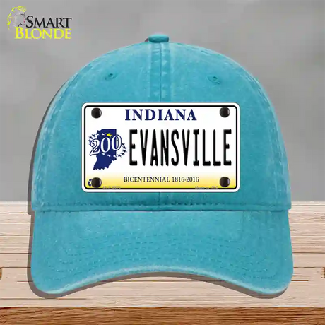 Evansville Indiana Novelty License Plate Hat Unconstructed Cotton / Lake Blue