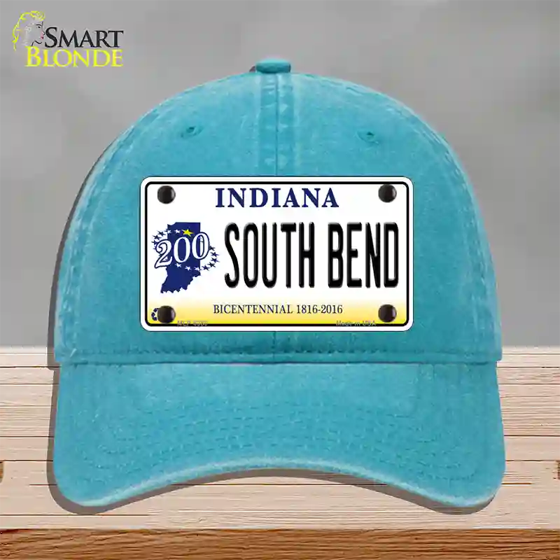 South Bend Indiana Novelty License Plate Hat Unconstructed Cotton / Lake Blue