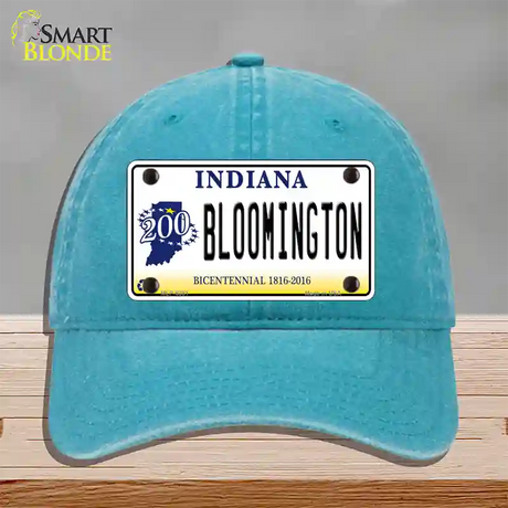 Bloomington Indiana Novelty License Plate Hat Unconstructed Cotton / Lake Blue