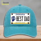 Best Dad Indiana Bicentennial Novelty License Plate Hat Unconstructed Cotton / Lake Blue