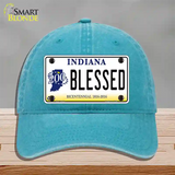 Blessed Indiana Novelty License Plate Hat Unconstructed Cotton / Lake Blue