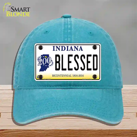 Blessed Indiana Novelty License Plate Hat Unconstructed Cotton / Lake Blue