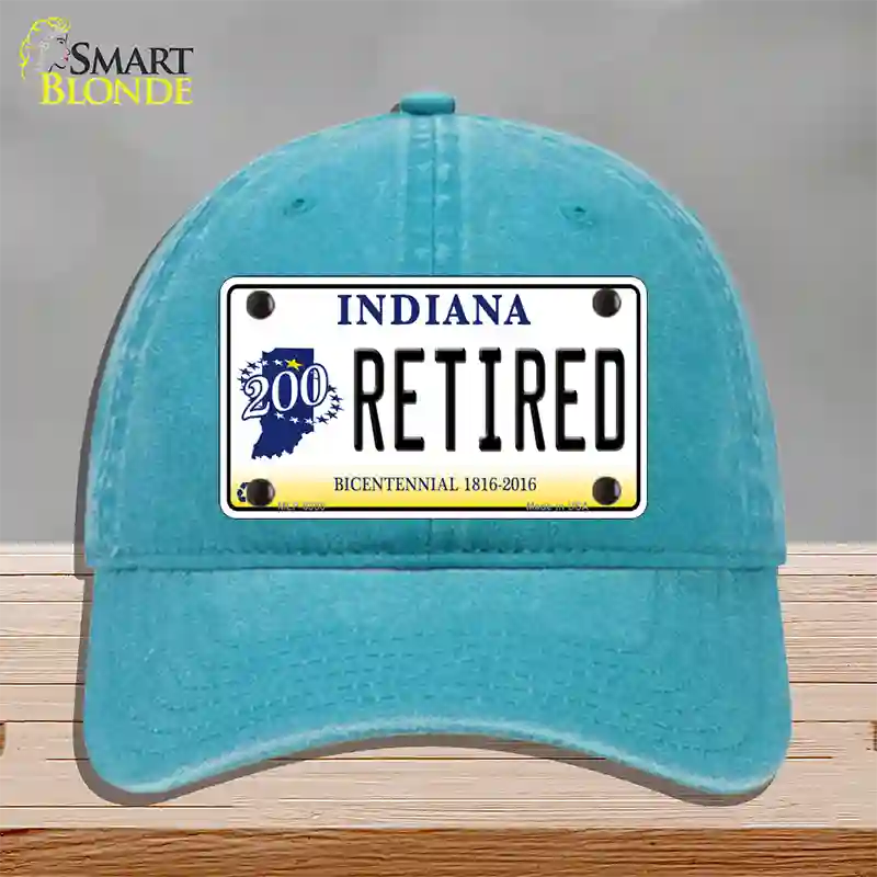 Retired Indiana Novelty License Plate Hat Unconstructed Cotton / Lake Blue