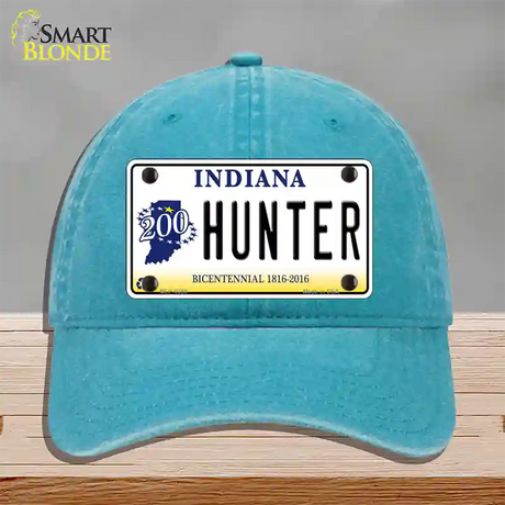 Hunter Indiana Bicentennial Novelty License Plate Hat Unconstructed Cotton / Lake Blue