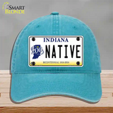 Native Indiana Novelty License Plate Hat Unconstructed Cotton / Lake Blue