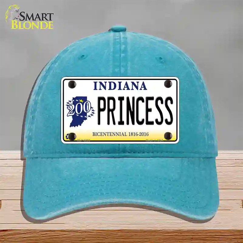 Princess Indiana Novelty License Plate Hat Unconstructed Cotton / Lake Blue