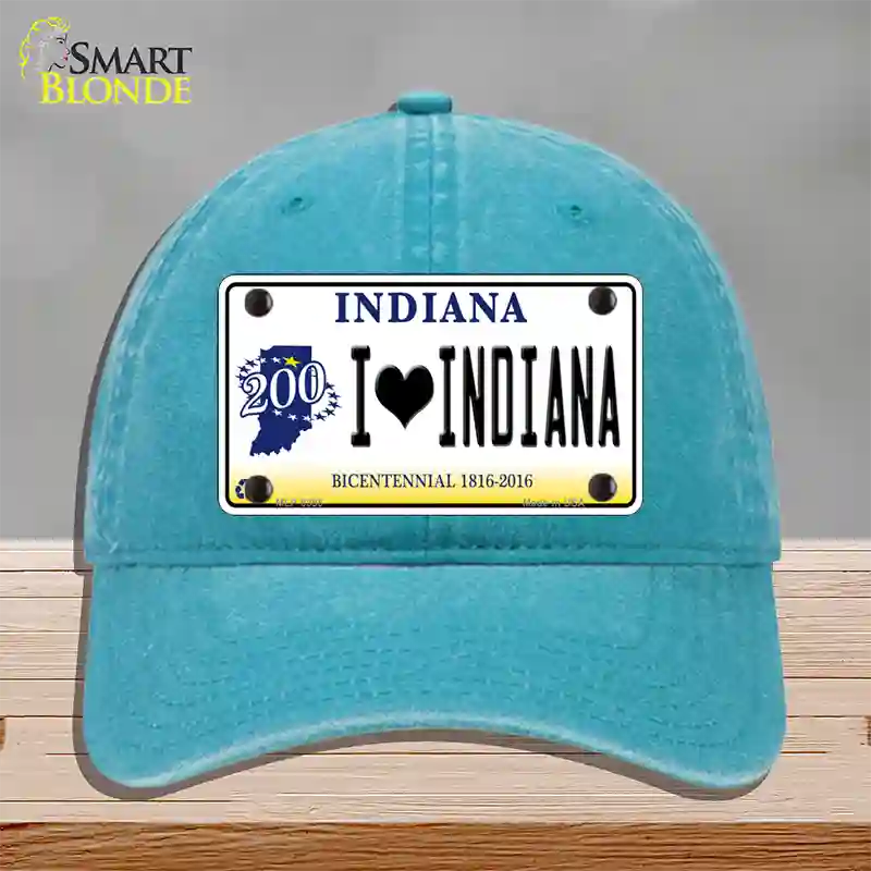 I Love Indiana Novelty License Plate Hat Unconstructed Cotton / Lake Blue