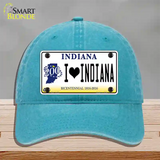 I Love Indiana Novelty License Plate Hat Unconstructed Cotton / Lake Blue