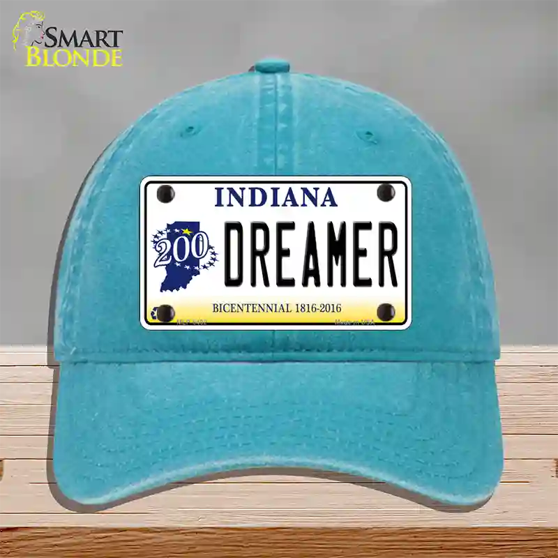 Dreamer Indiana Novelty License Plate Hat Unconstructed Cotton / Lake Blue