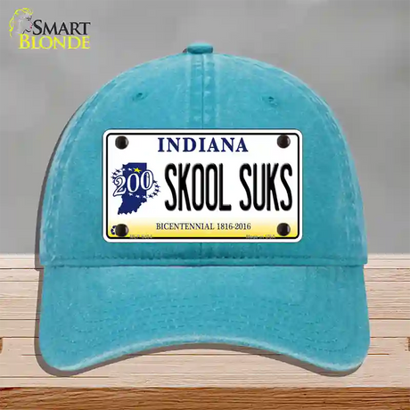 Skook Suks Indiana Novelty License Plate Hat Unconstructed Cotton / Lake Blue