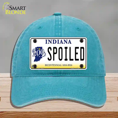 Spoiled Indiana Novelty License Plate Hat Unconstructed Cotton / Lake Blue