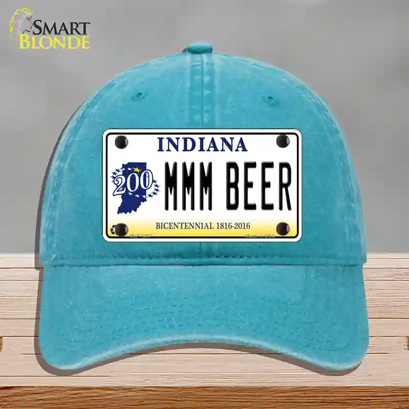 MMM Beer Indiana Novelty License Plate Hat Unconstructed Cotton / Lake Blue