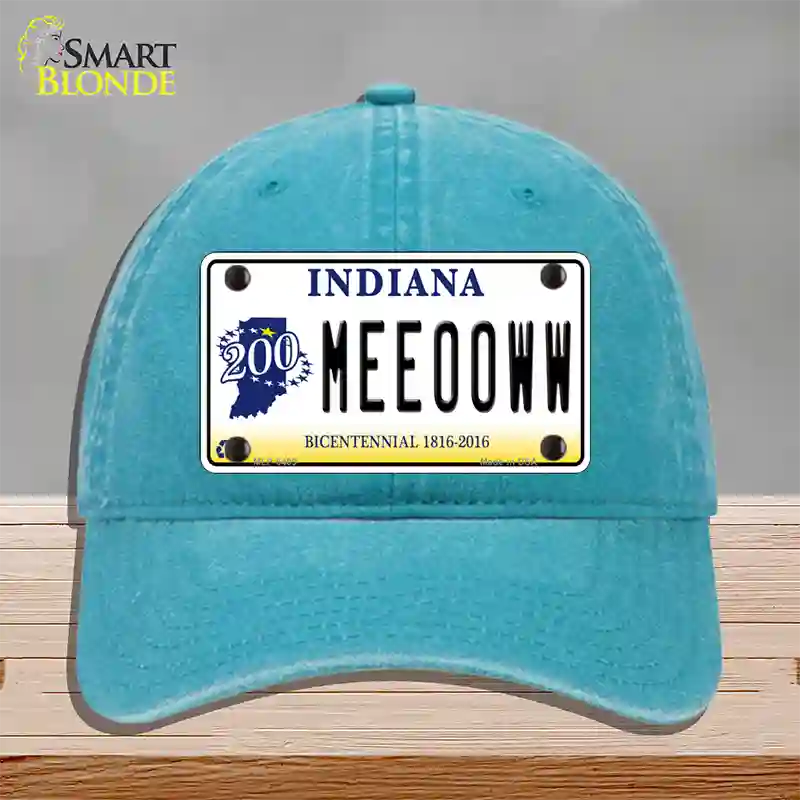 Meeooww Indiana Novelty License Plate Hat Unconstructed Cotton / Lake Blue