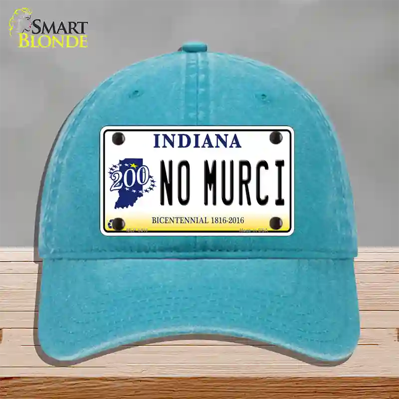 No Murci Indiana Novelty License Plate Hat Unconstructed Cotton / Lake Blue