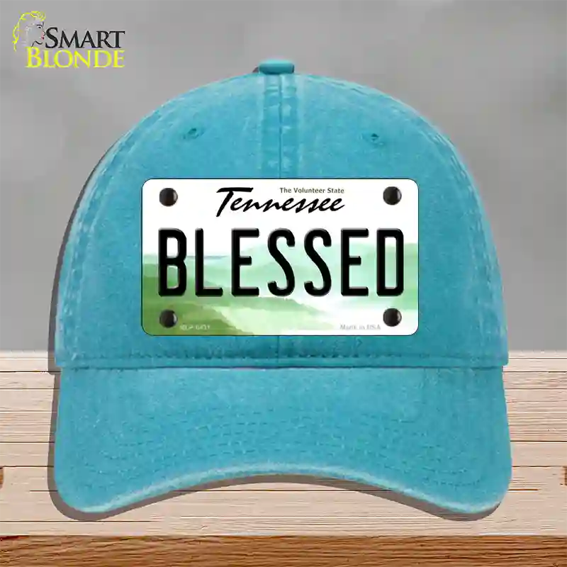 Blessed Tennessee Novelty License Plate Hat Unconstructed Cotton / Lake Blue