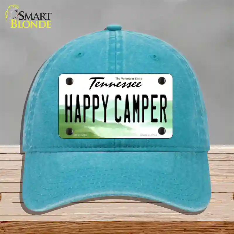 Happy Camper Tennessee Novelty License Plate Hat Unconstructed Cotton / Lake Blue