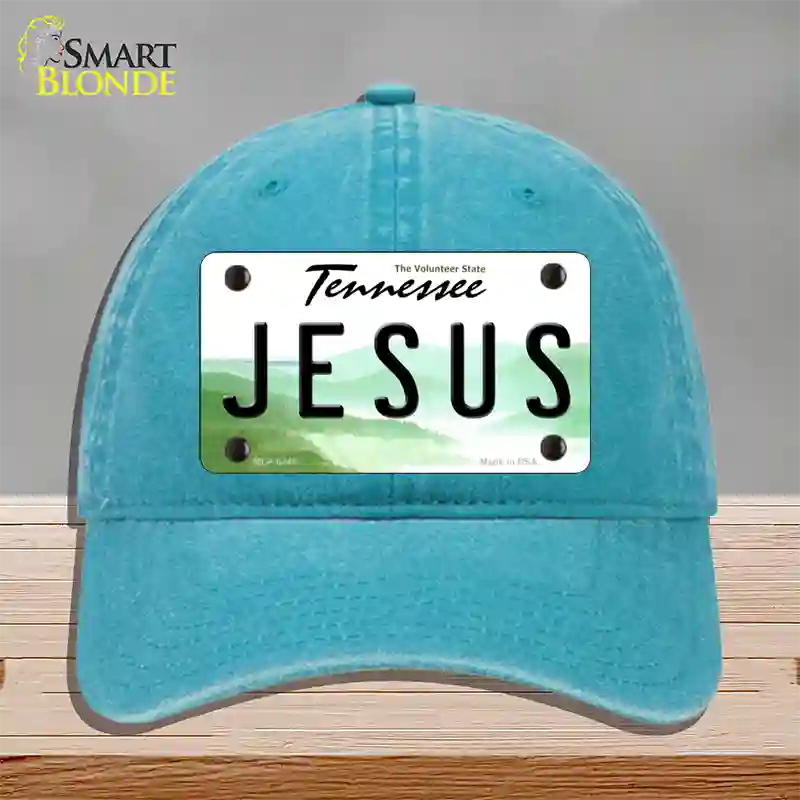 Jesus Tennessee Novelty License Plate Hat Unconstructed Cotton / Lake Blue