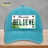 Believe Tennessee Novelty License Plate Hat Unconstructed Cotton / Lake Blue