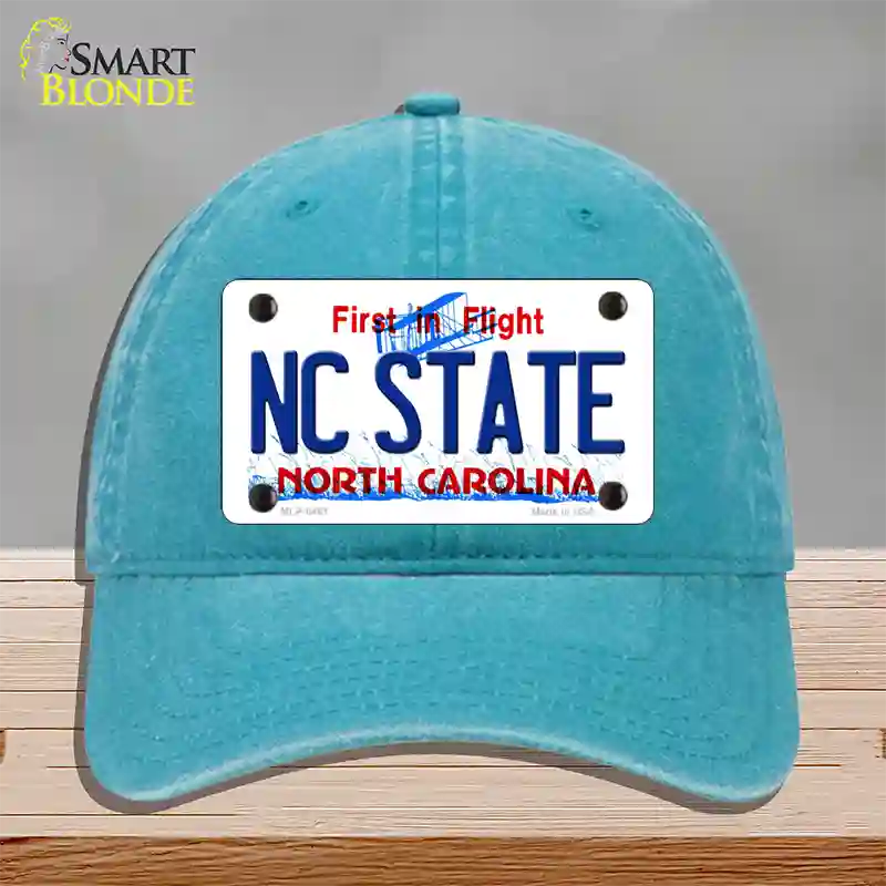 North Carolina State Novelty License Plate Hat Unconstructed Cotton / Lake Blue