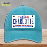 Charlotte North Carolina Novelty License Plate Hat Unconstructed Cotton / Lake Blue