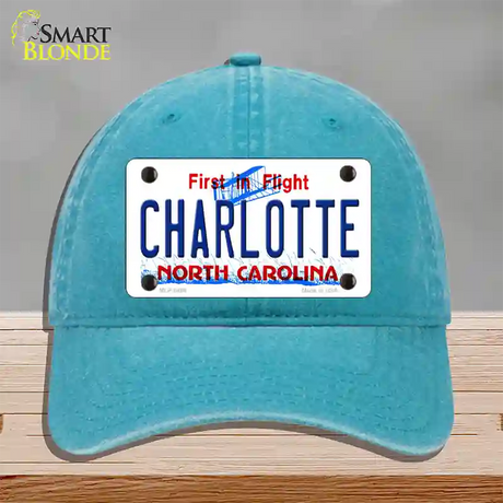 Charlotte North Carolina Novelty License Plate Hat Unconstructed Cotton / Lake Blue