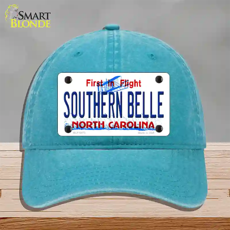 Southern Belle North Carolina Novelty License Plate Hat Unconstructed Cotton / Lake Blue