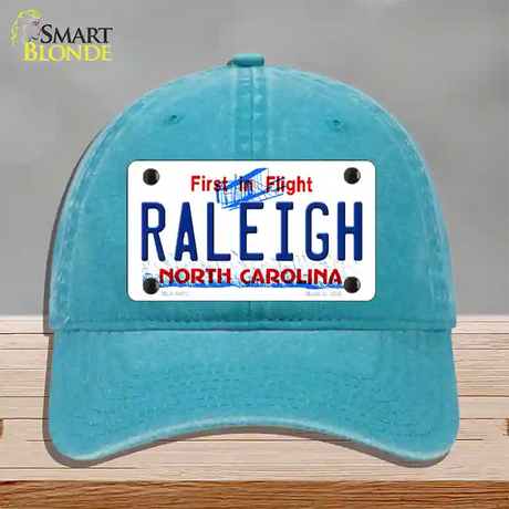 Raleigh North Carolina Novelty License Plate Hat Unconstructed Cotton / Lake Blue