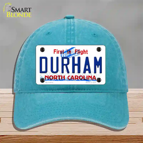 Durham North Carolina Novelty License Plate Hat Unconstructed Cotton / Lake Blue