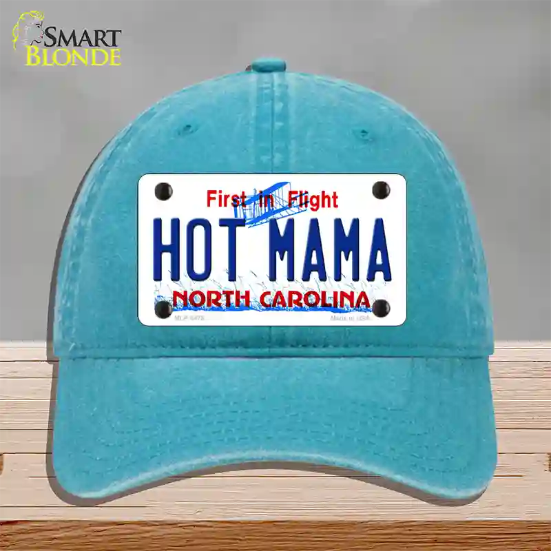 Hot Mama North Carolina Novelty License Plate Hat Unconstructed Cotton / Lake Blue