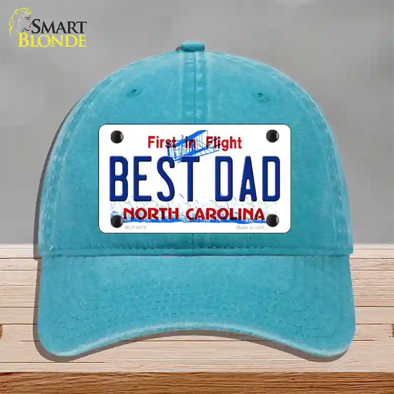 Best Dad North Carolina Novelty License Plate Hat Unconstructed Cotton / Lake Blue