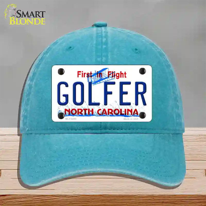 Golfer North Carolina Novelty License Plate Hat Unconstructed Cotton / Lake Blue